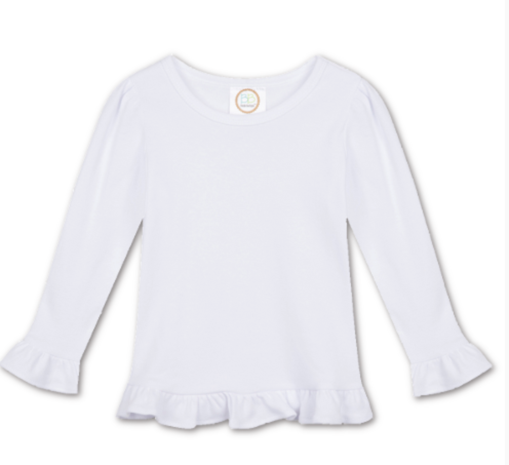 Girls Blank Long Sleeve Ruffle Tee