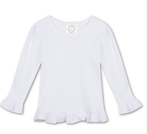 Girls Blank Long Sleeve Ruffle Tee