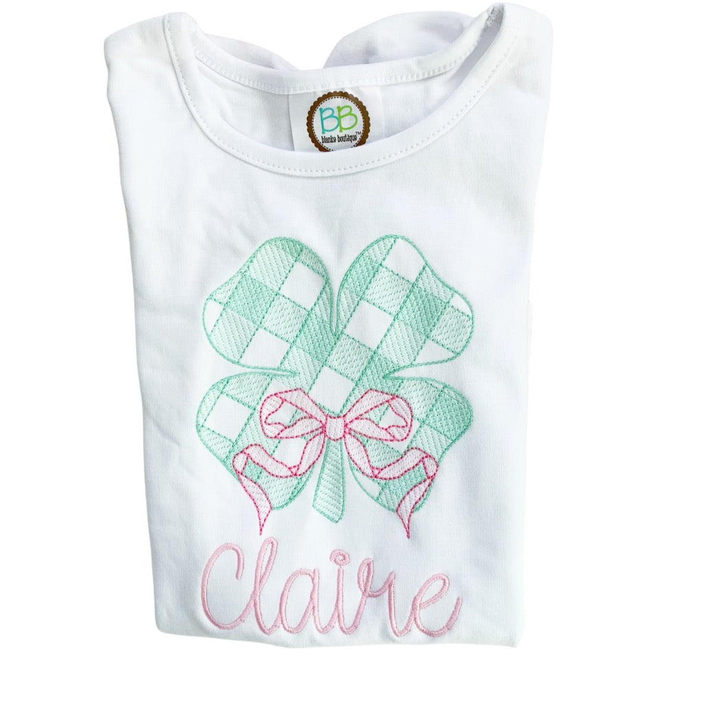 Girls Gingham Shamrock Shirt