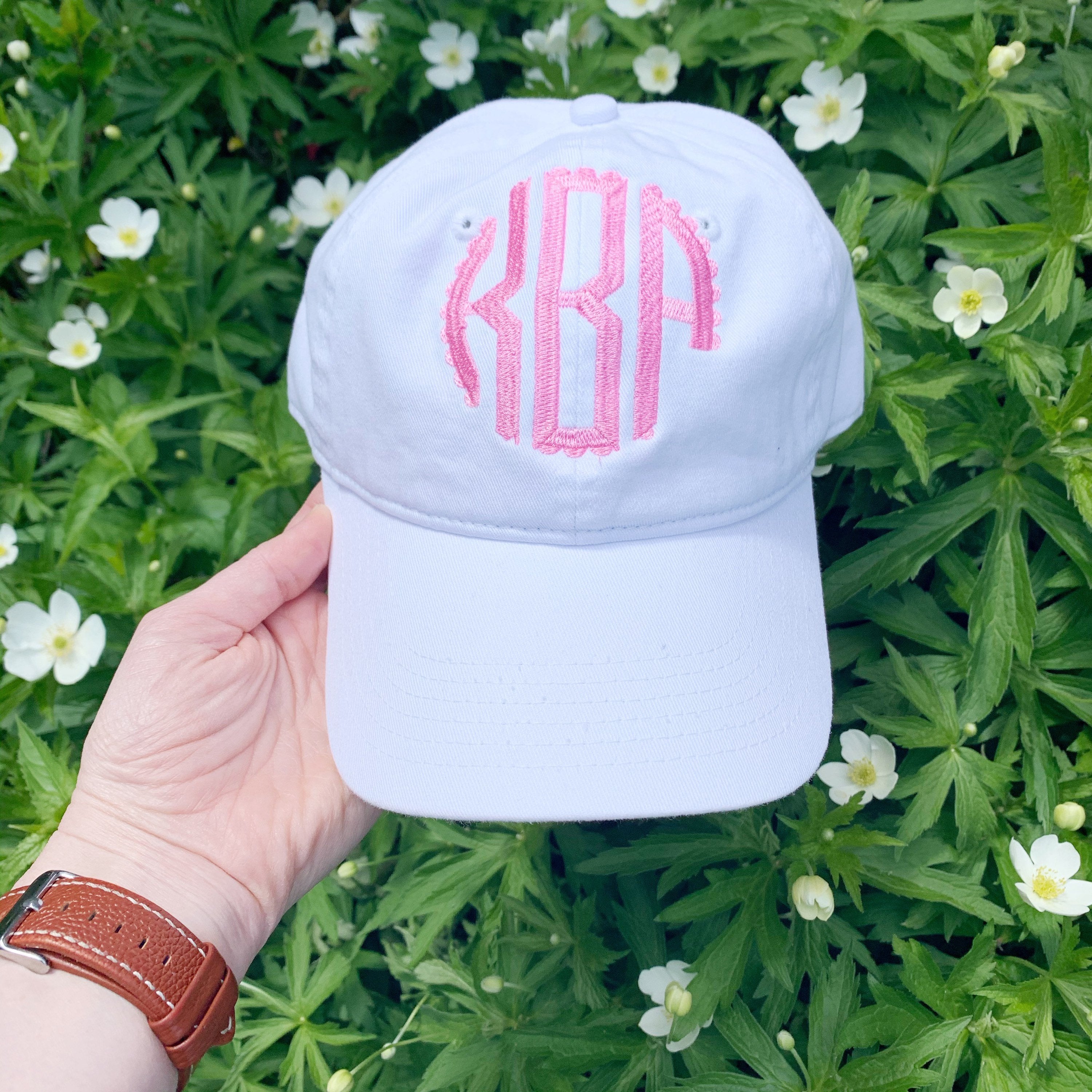 Monogrammed women's baseball hat in light blue