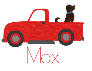 Red Truck with Dog