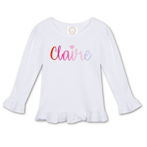 Valentine's Day Ombre Name Ruffle Shirt