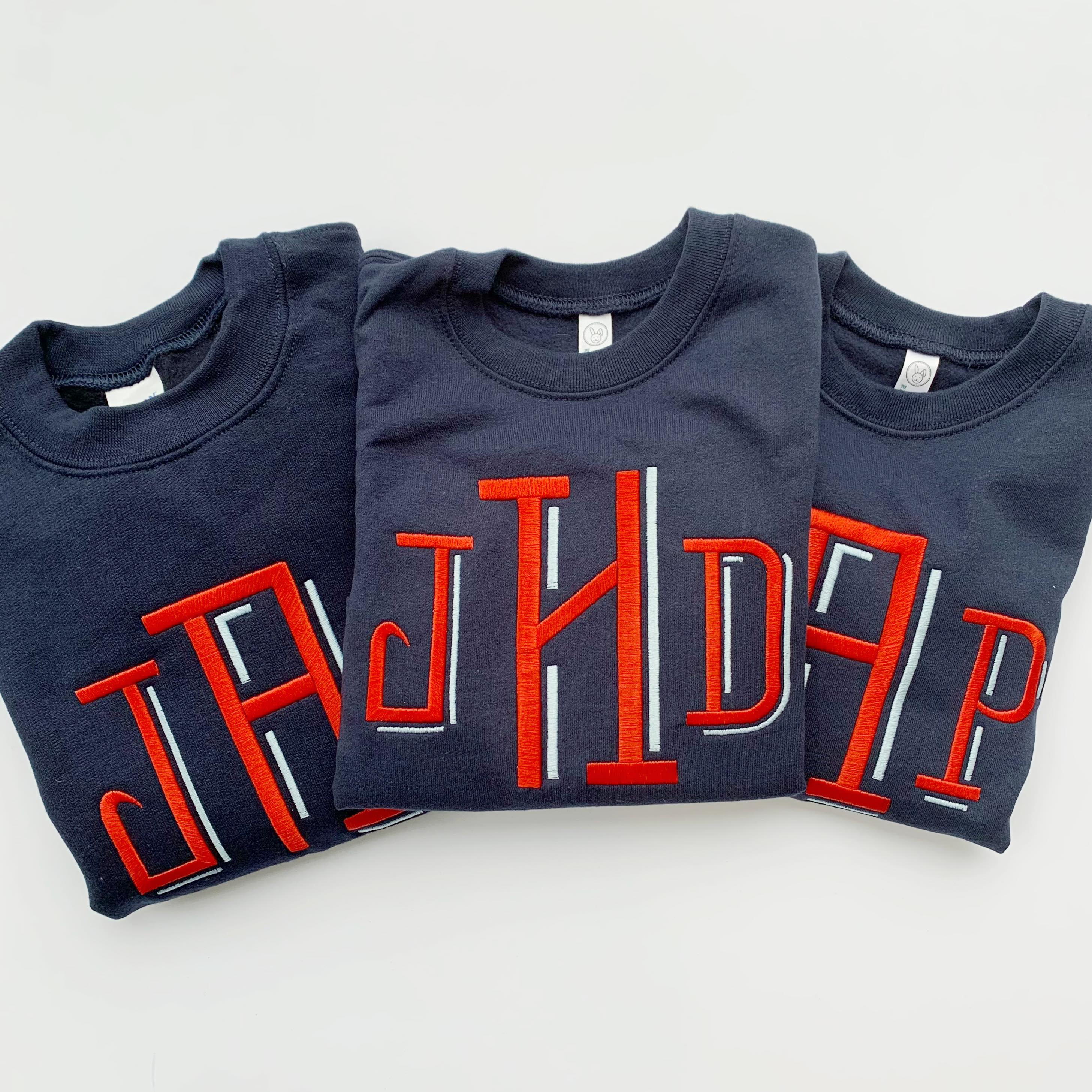 Personalized boys sweatshirt with modern monogram