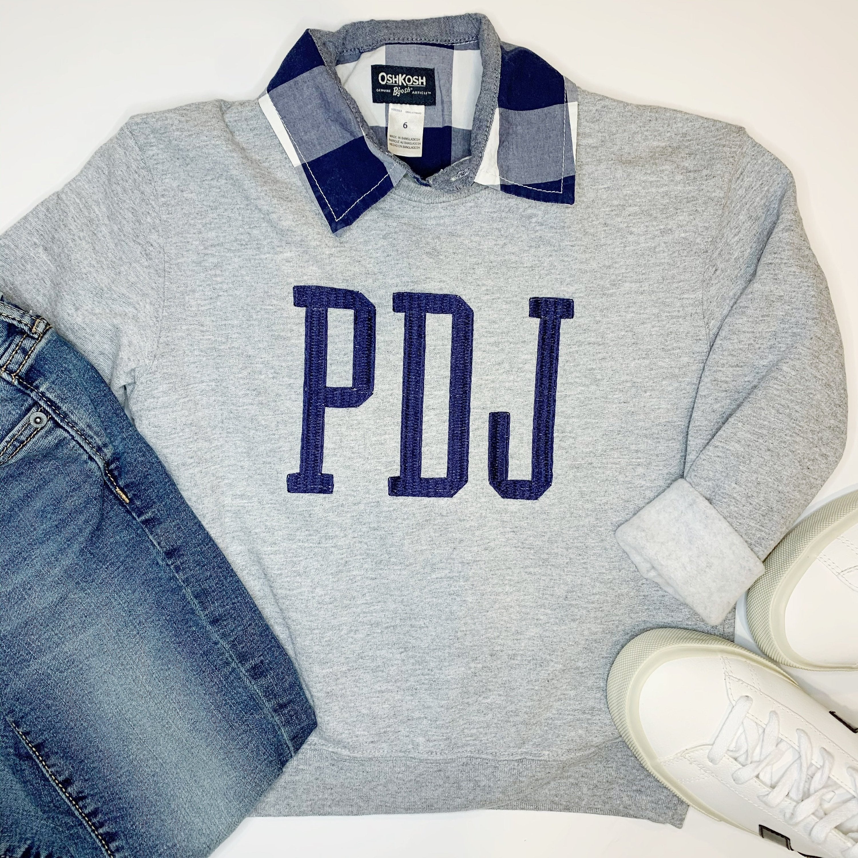 Boys sweatshirt with monogram embroidered on front