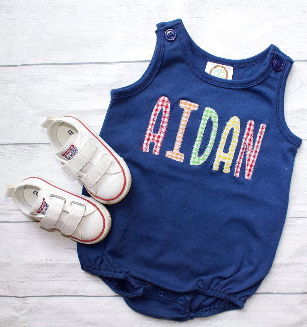 Personalized bubble romper with embroidered boys name