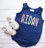 Load image into Gallery viewer, Personalized bubble romper with embroidered boys name
