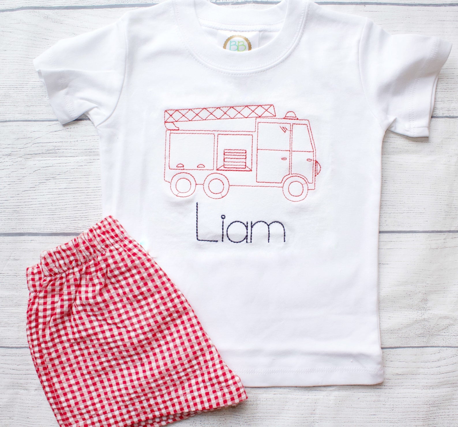 Boys Firetruck Shorts Set