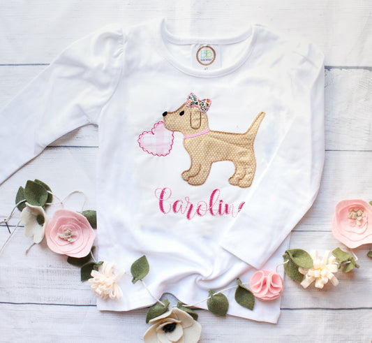 Girls Valentine's Day Puppy Dog Shirt
