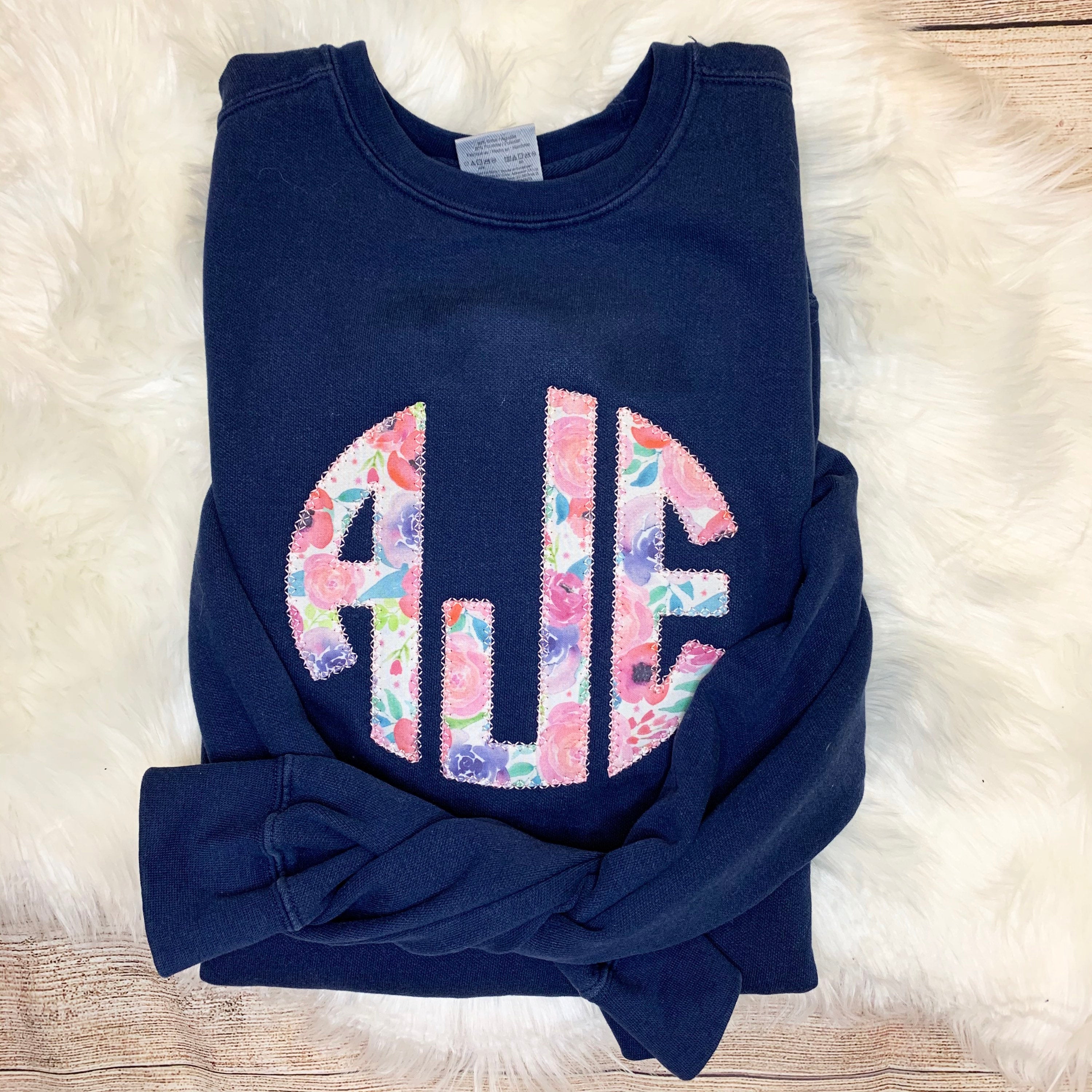 Monogrammed Sweatshirt Front and Back (Navy Blue) – C. Claire Embroidery
