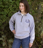 Load image into Gallery viewer, Personalized gray quarter zip sweatshirt for women
